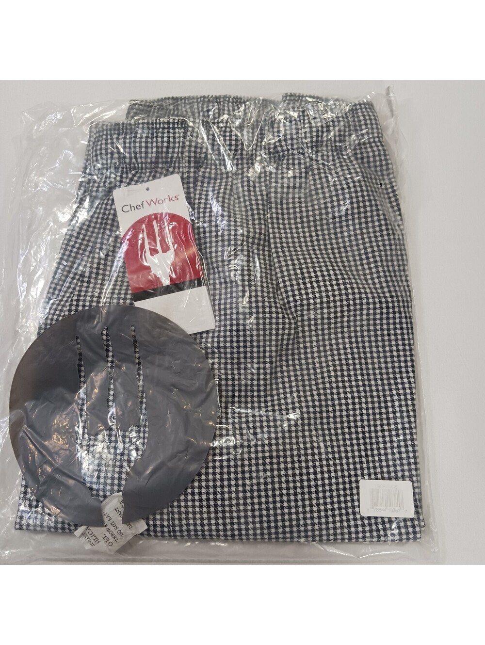 Chef Works Black/White Mini Check Pants Pockets Elastic Waist Drawstring Size S